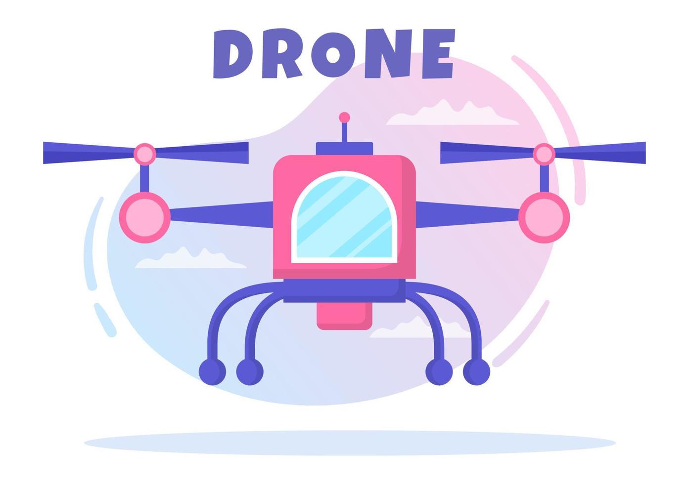 dron con control remoto de cámara impulsado volando para tomar fotografías y grabar videos en una ilustración de fondo de caricatura plana vector
