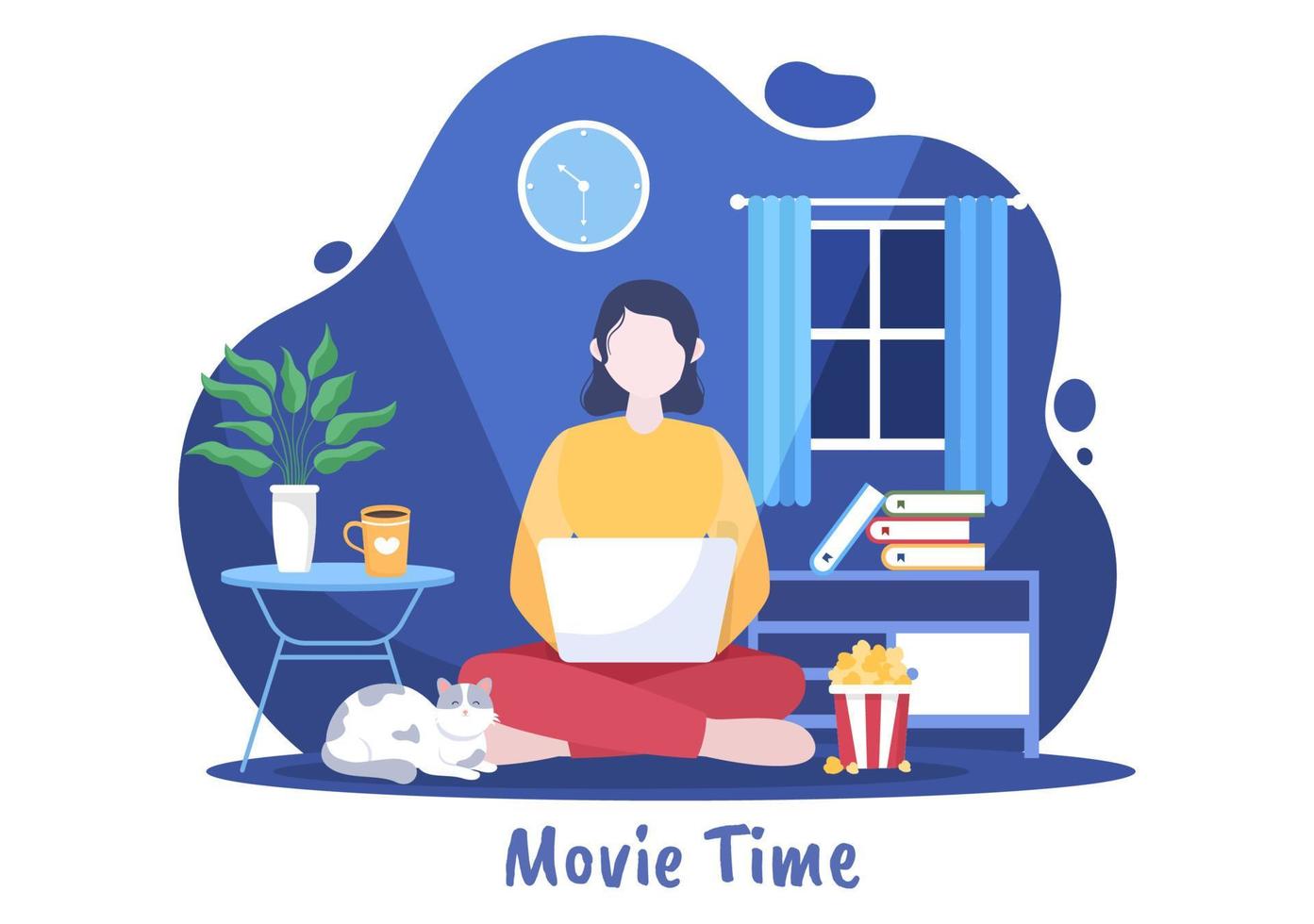 noche de cine con sistema de sonido para ver películas en casa con ilustración de fondo de diseño plano para afiches o pancartas vector