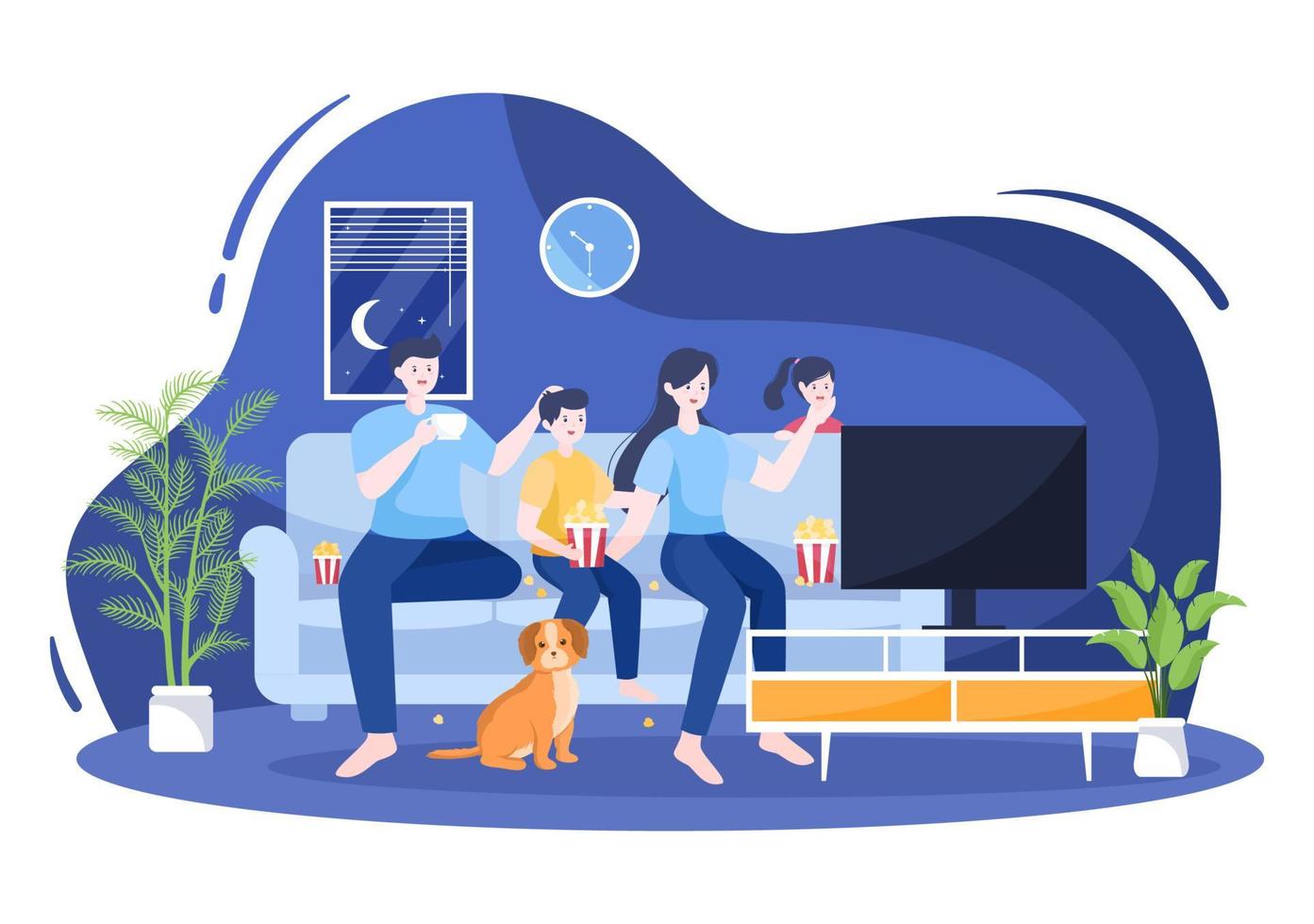 Cinema Movie Night with Sound System to Watching Film on Home in Flat Design Background Illustration for Poster or Banner vector