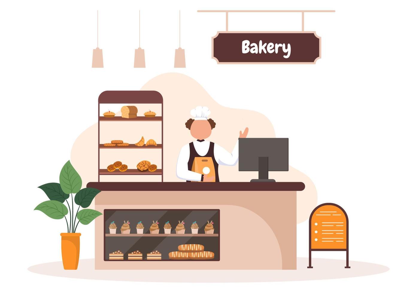 Bakery Shop Building That Sells Various Types of Bread such as White Bread, Pastry and Others All Baked in Flat Background for Poster Illustration vector