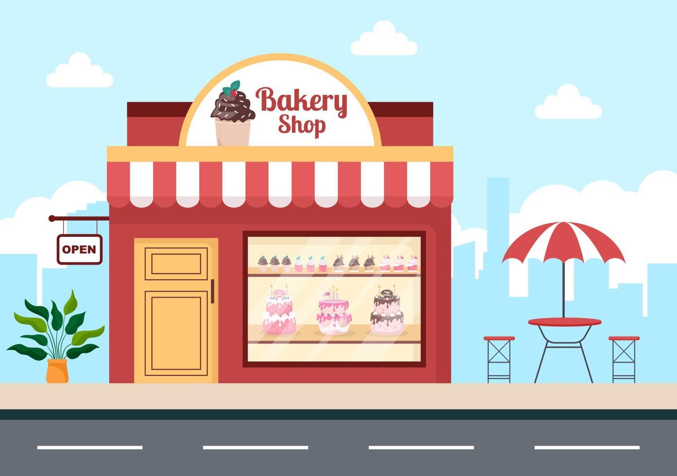 Bakery Shop That Sells Various Types of Bread such as White Bread, Pastry and Others All Baked in Flat Background for Poster Illustration vector