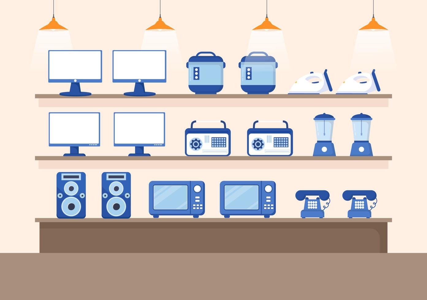 Electronics Store that Sells Computers, TV, Cellphones and Buying Home Appliance Product in Flat Background Illustration for Poster or Banner vector