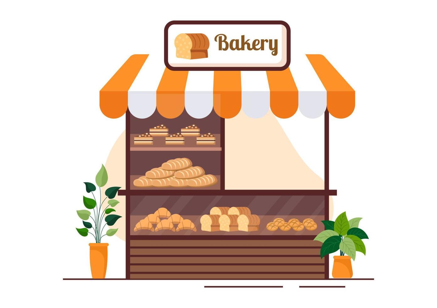 Bakery Shop Building That Sells Various Types of Bread such as White Bread, Pastry and Others All Baked in Flat Background for Poster Illustration vector