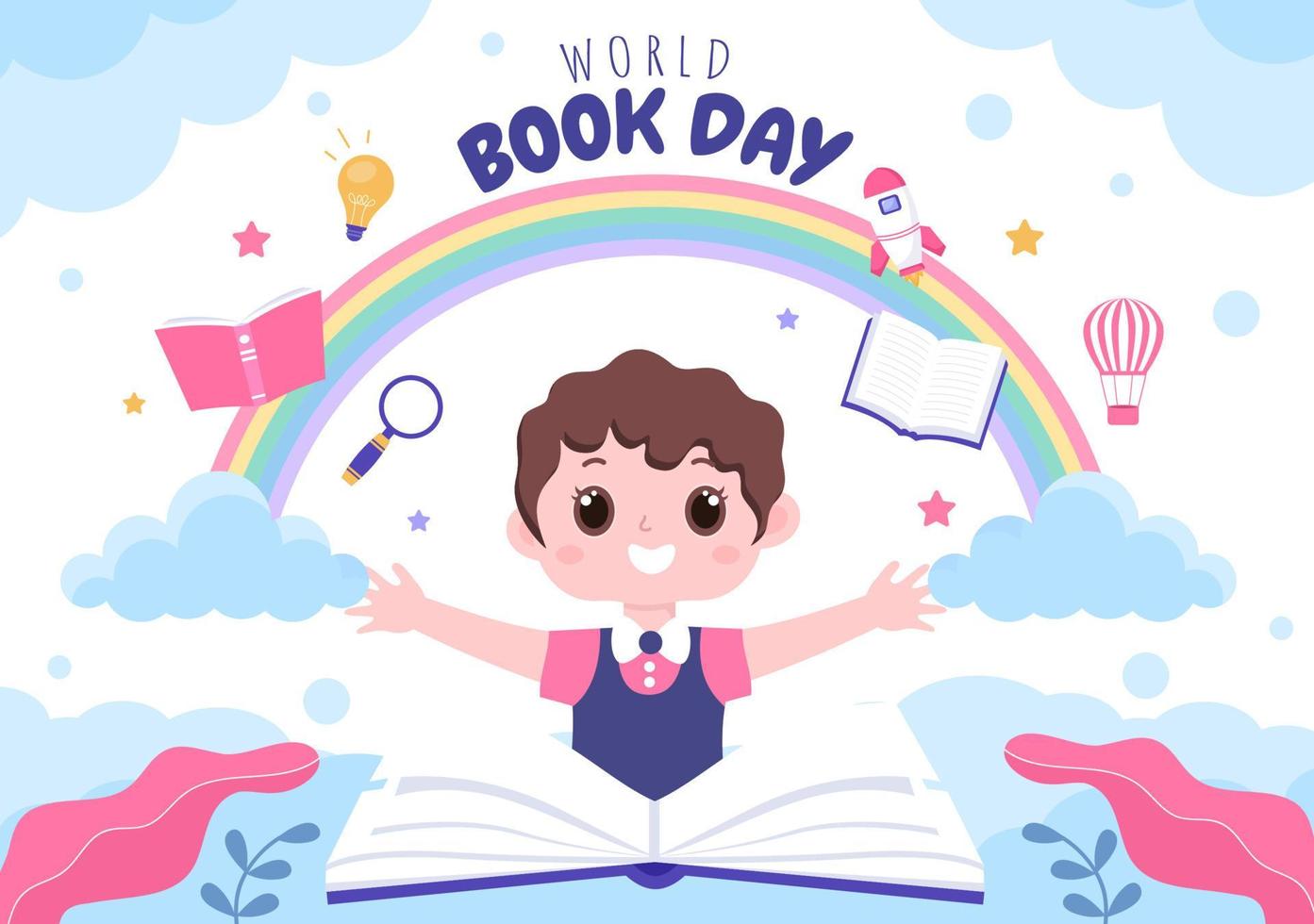 World Book Day Flat Cartoon Background Illustration with Children . Stack of Books to Reading, Increase Insight and Knowledge Suitable for Wallpaper or Poster vector