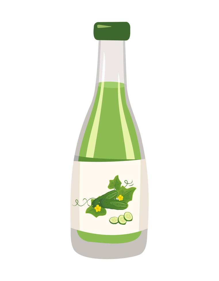 Bottle with green healthy cucumber juice, weight loss drink with antioxidants. Delicious healthy beverage and product. Food vector flat illustration