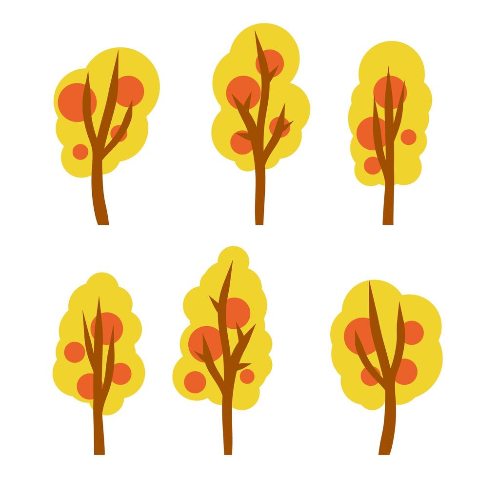 bosque de otoño. árboles con hojas rojas y naranjas. arbustos y ramas vector