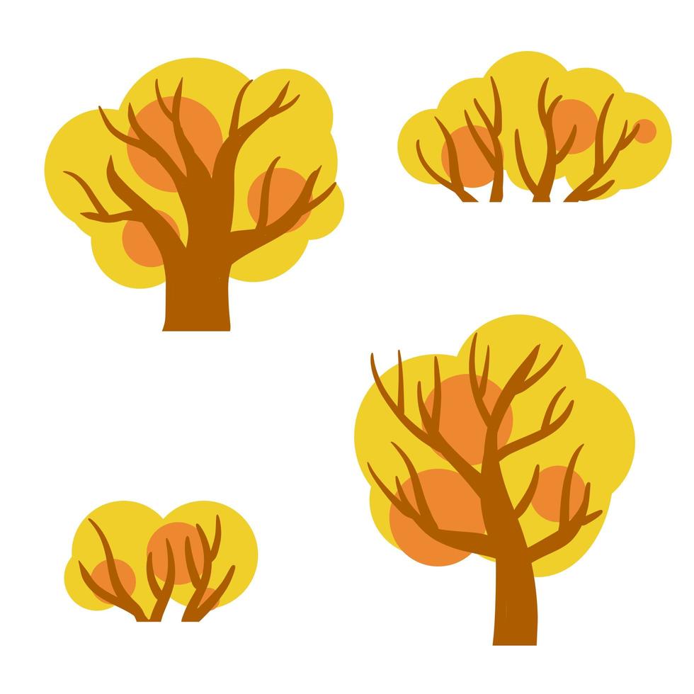 bosque de otoño. árboles con hojas rojas y naranjas. arbustos y ramas vector