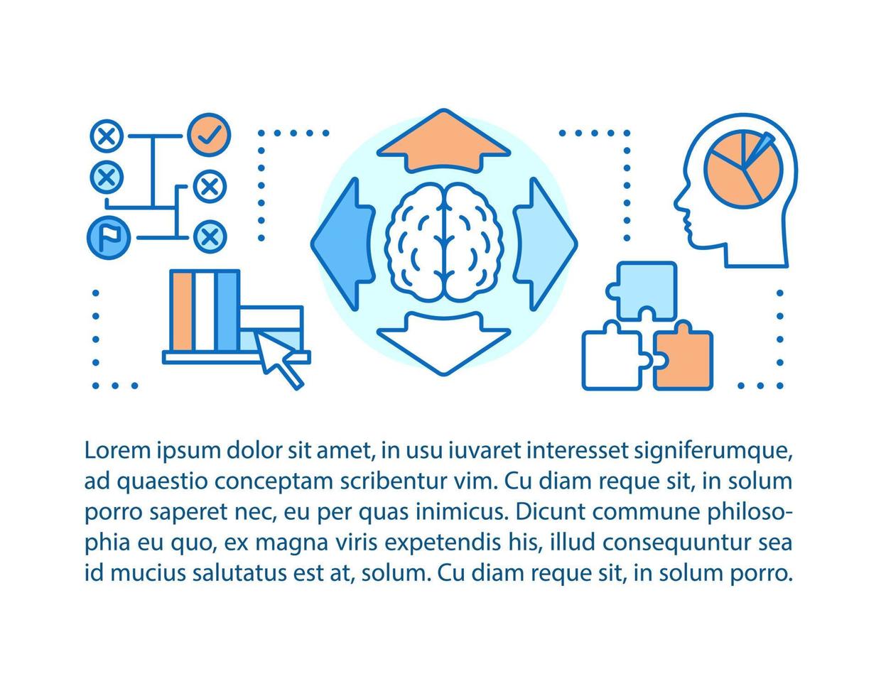 Solution searching concept linear illustration. Skills improvement. Personal growth. Article, brochure, magazine page layout. Problem solving. Text box. Print design. Vector isolated outline drawing