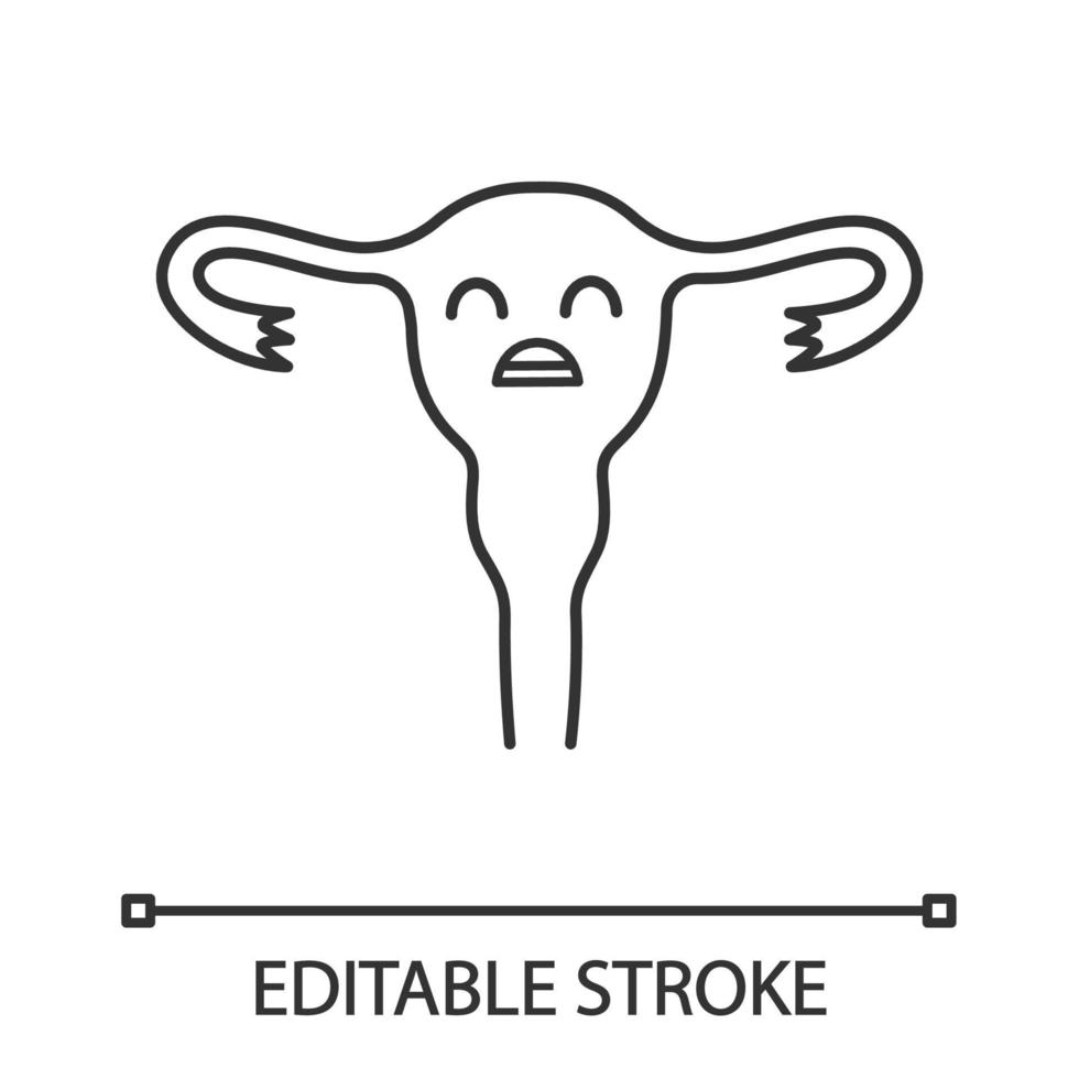 Sad uterus linear icon. Womens diseases. Infertility. Thin line illustration. Unhealthy female reproductive system. Contour symbol. Vector isolated outline drawing. Editable stroke