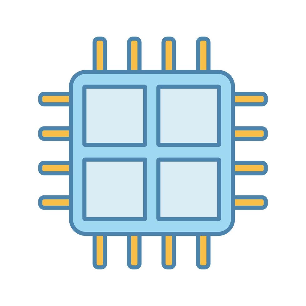Quad core processor color icon. Four core microprocessor. Microchip ...