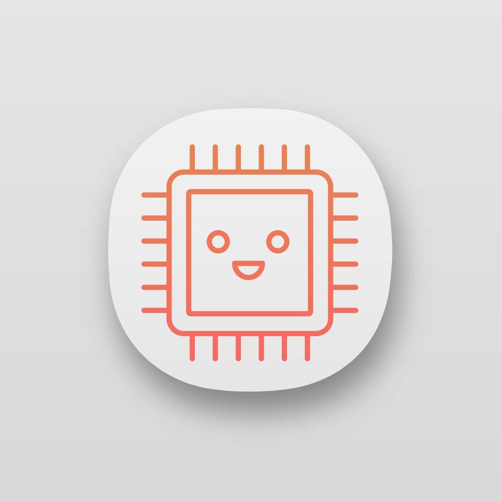Sad processor app icon. Bad CPU. Microprocessor failure. Central processing unit problems. Integrated circuit. UI UX interface. Web or mobile application. Vector isolated illustration