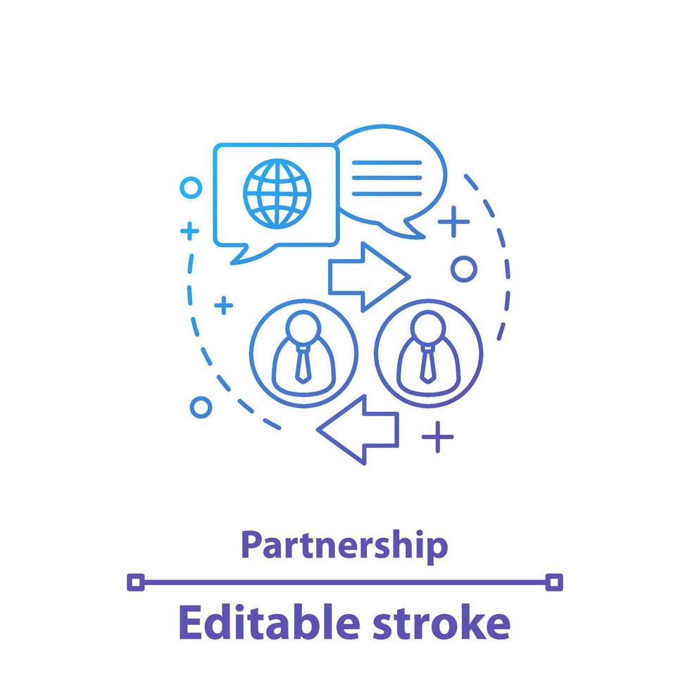 Partnership concept icon. Partners. Business deal idea thin line illustration. Cooperation and interaction. Vector isolated outline drawing. Editable stroke