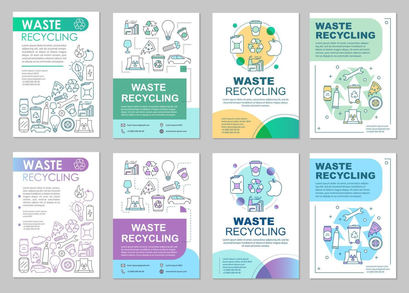 Waste management brochure template layout. Trash sort. Flyer, booklet, leaflet print design with linear illustrations. Garbage recycling. Vector page layouts for magazine, reports, advertising posters
