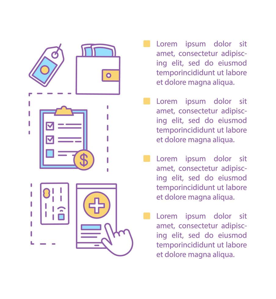 E-payment article page vector template. Digital wallet. E-commerce. Brochure, magazine, booklet design element with text boxes. Electronic payment. Online shopping. Illustrations with text space