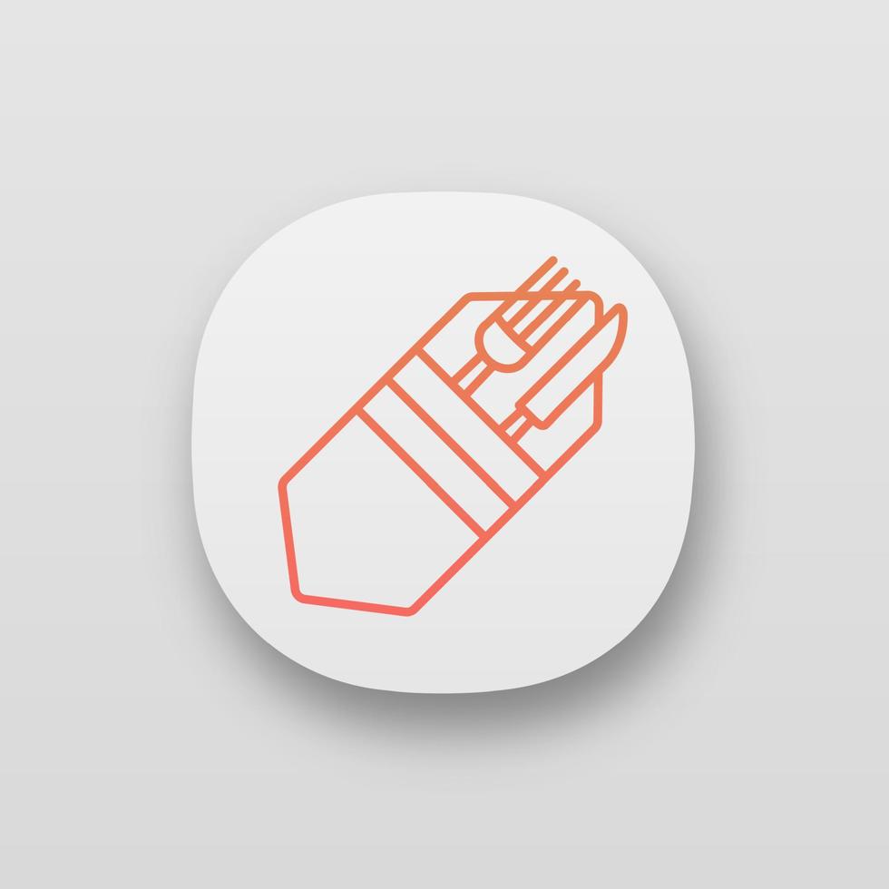 Fork and knife in napkin app icon. Cutlery. Table setting. Etiquette. Business lunch rules. Restaurant, cafe. UI UX user interface. Web or mobile application. Vector isolated illustration