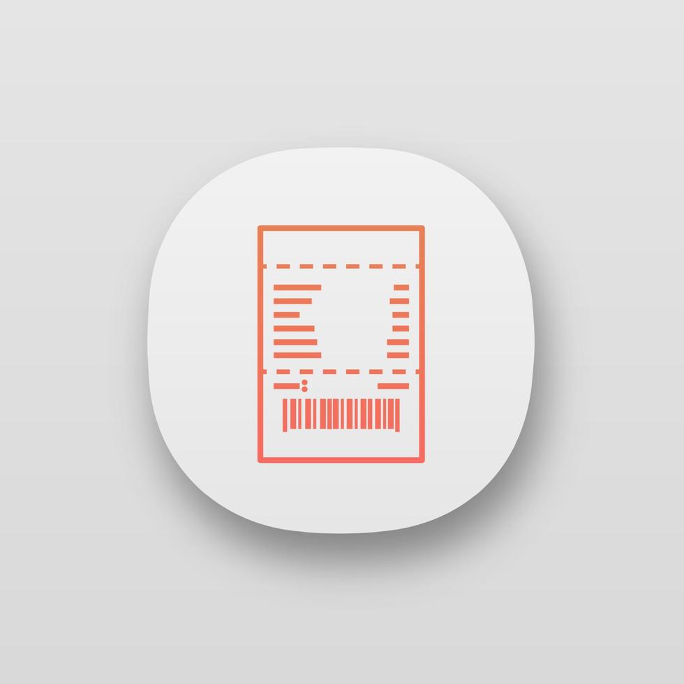 Cash receipt app icon. UI UX user interface. Paper check. Bill. Web or mobile application. Vector isolated illustration