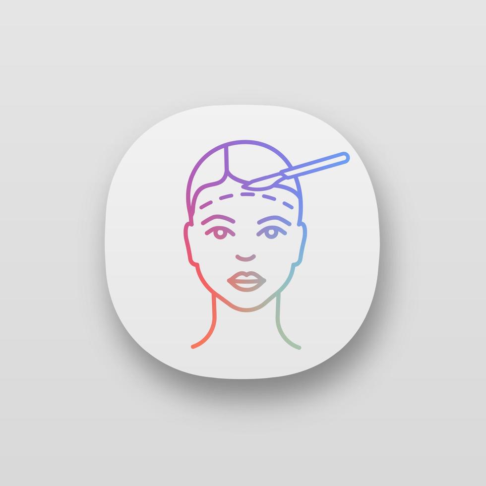 Facelift surgery app icon. UI UX user interface. Facial plastic surgery. Surgical facial rejuvenation. Web or mobile application. Vector isolated illustration