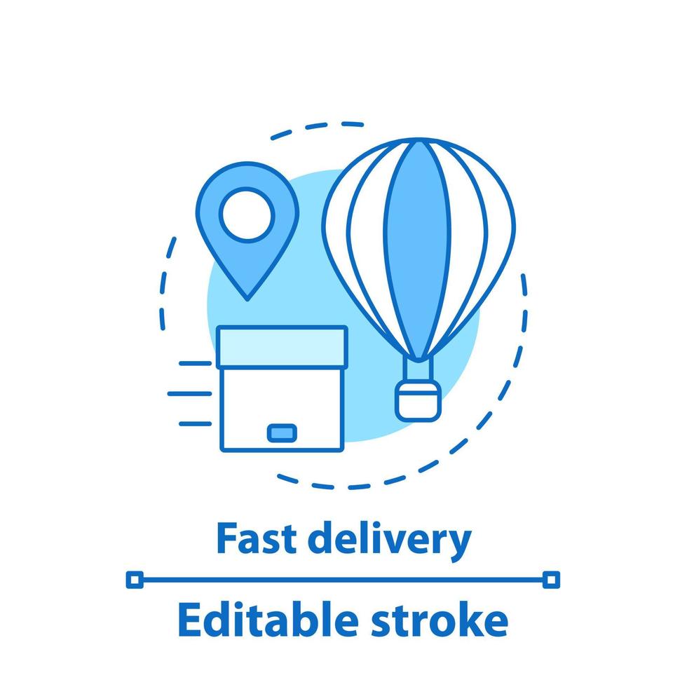 Fast delivery concept icon. Parcel. Cargo shipping service idea thin line illustration. Shipment. Vector isolated outline drawing. Editable stroke