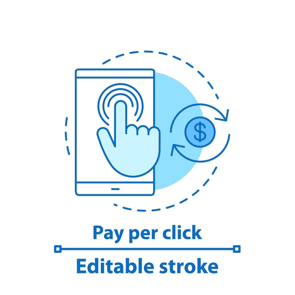 Payment per click concept icon. E-payment. Mobile banking idea thin line illustration. Online money transaction. Vector isolated outline drawing. Editable stroke