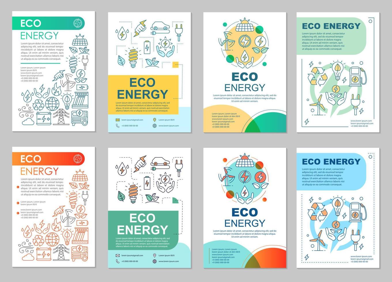 Eco energy brochure layout. Green technology. Flyer, booklet, leaflet print design with linear illustrations. Alternative energy. Vector page layouts for magazine, annual report, advertising posters