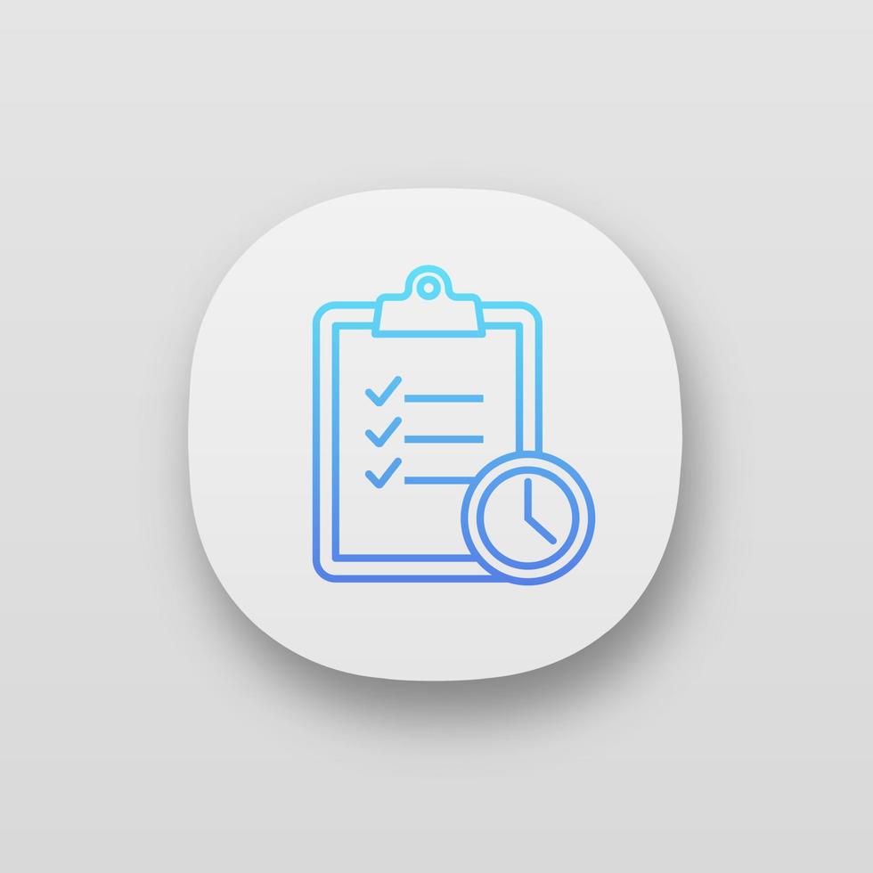Time management app icon. UI UX user interface. Task planning. Deadline. Tasks list. Web or mobile application. Vector isolated illustration