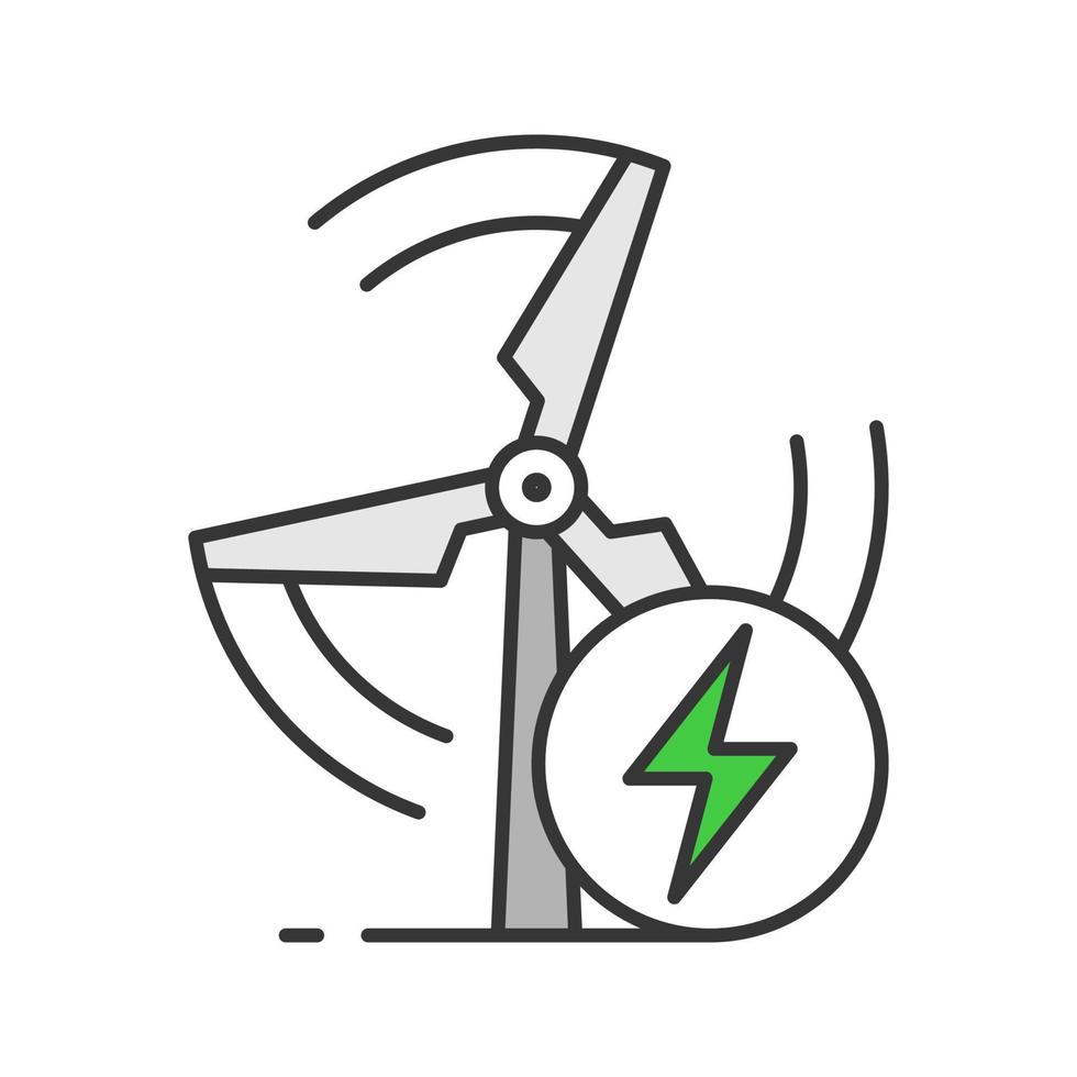 Wind energy turbine color icon. Renewable resources. Windmill. Clean energy. Isolated vector illustration