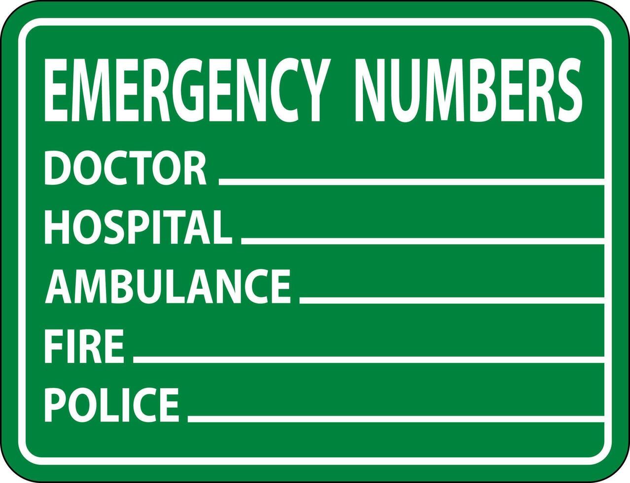 Signo de etiqueta de números de teléfono de emergencia sobre fondo blanco. vector