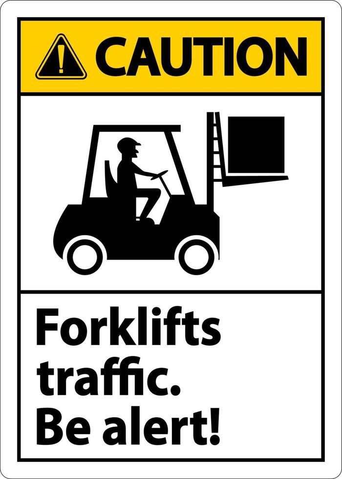 Caution Forklift Traffic Be Alert Sign On White Background vector