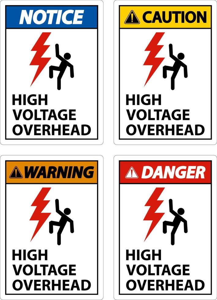 Danger High Voltage Overhead Sign On White Background vector