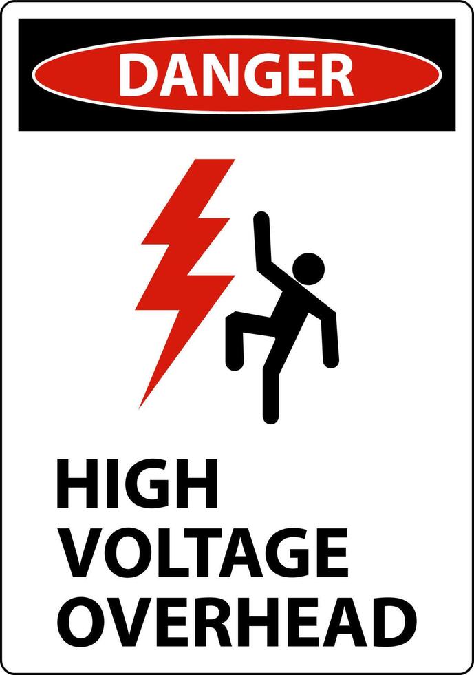 Danger High Voltage Overhead Sign On White Background vector