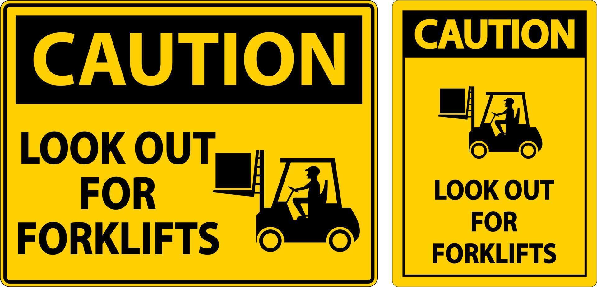 Caution 2-Way Look Out For Forklifts Sign On White Background vector