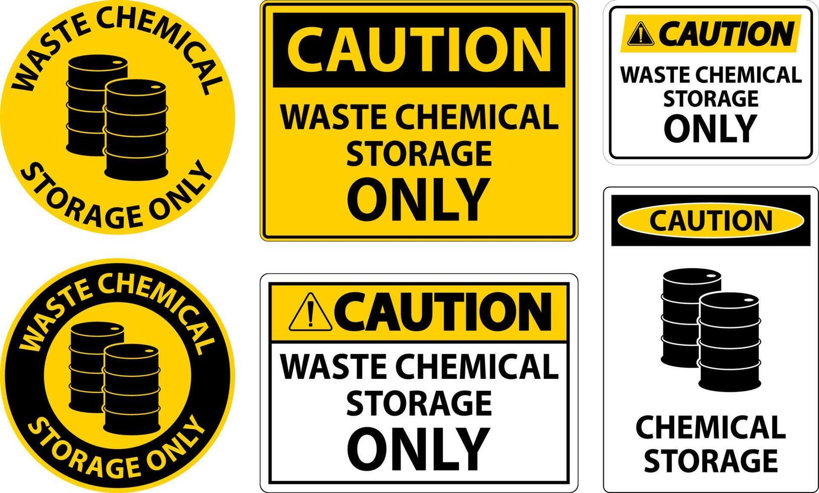 Precaución almacenamiento de productos químicos de desecho sólo sobre fondo blanco. vector