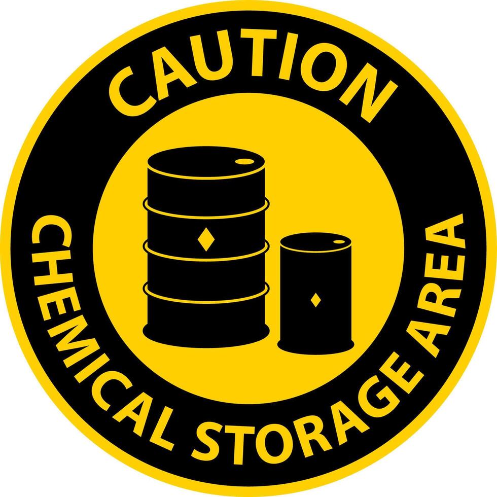 Precaución señal de área de almacenamiento de productos químicos sobre fondo blanco. vector