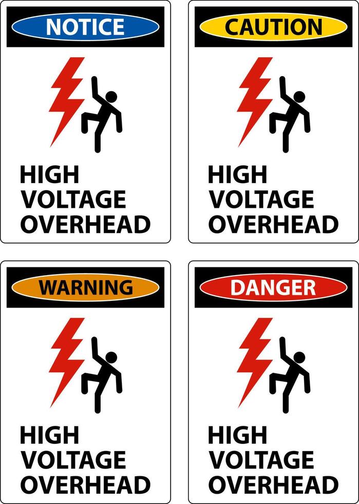 Danger High Voltage Overhead Sign On White Background vector