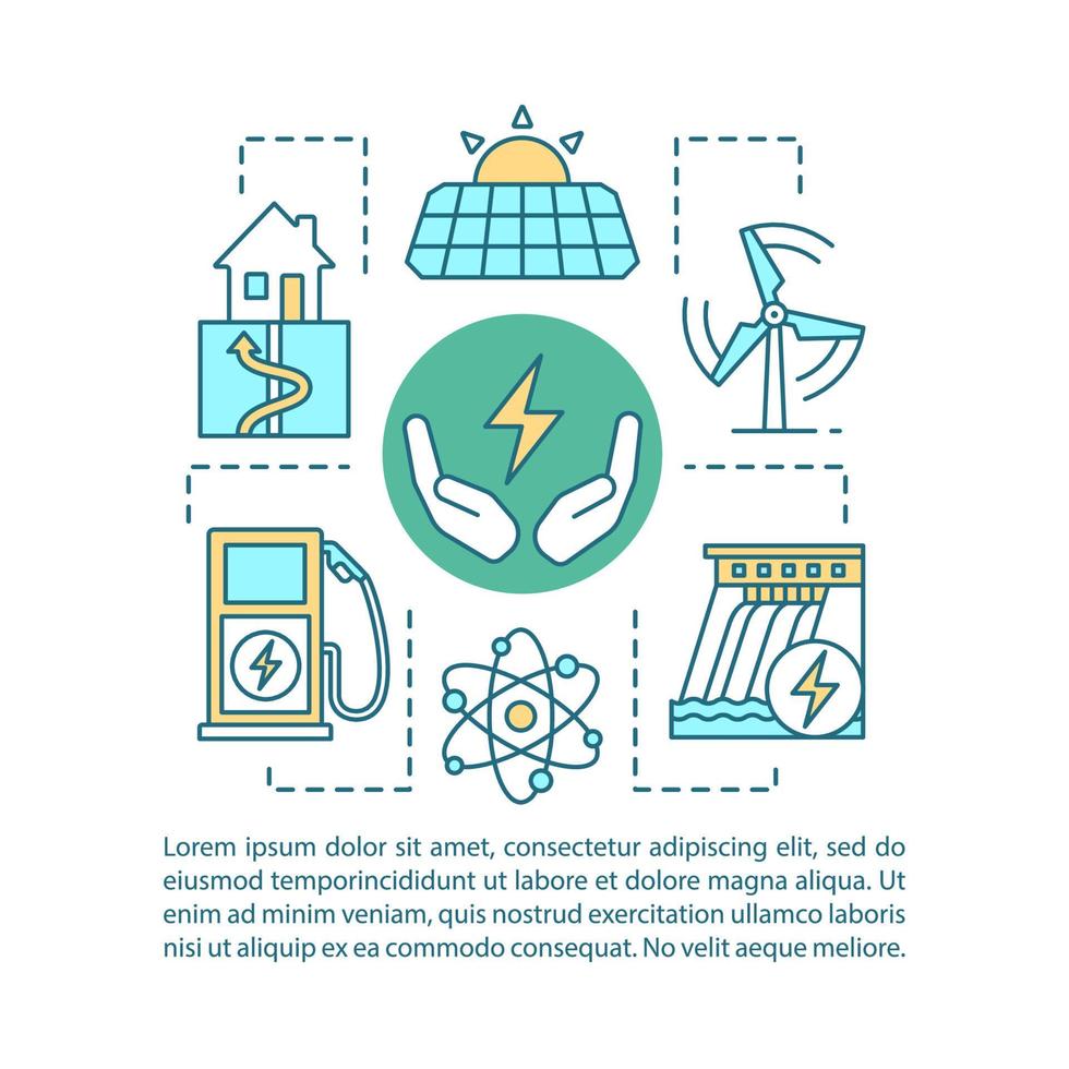 Eco energy concept linear illustrations. Green technology. Alternative energy. Article, brochure, magazine page layout. Icons with text boxes. Clean power. Print design. Vector isolated drawing