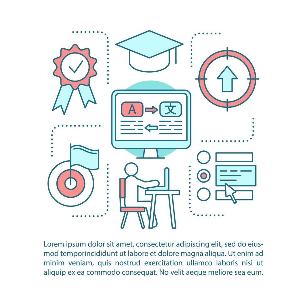 E-learning concept linear illustration. Distance education. Article, brochure, magazine page layout. Online learning courses. Elearning. Interactive training. Print design. Vector isolated drawing