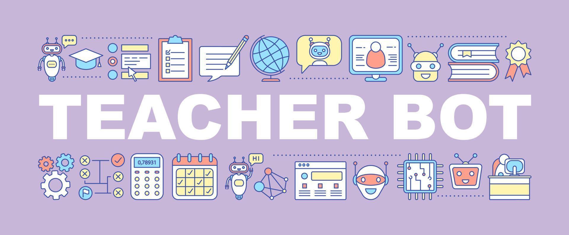 Teacher bot word concepts banner. Machine learning. AI. Artificial intelligence. Isolated lettering typography idea with linear icons. Vector outline illustration