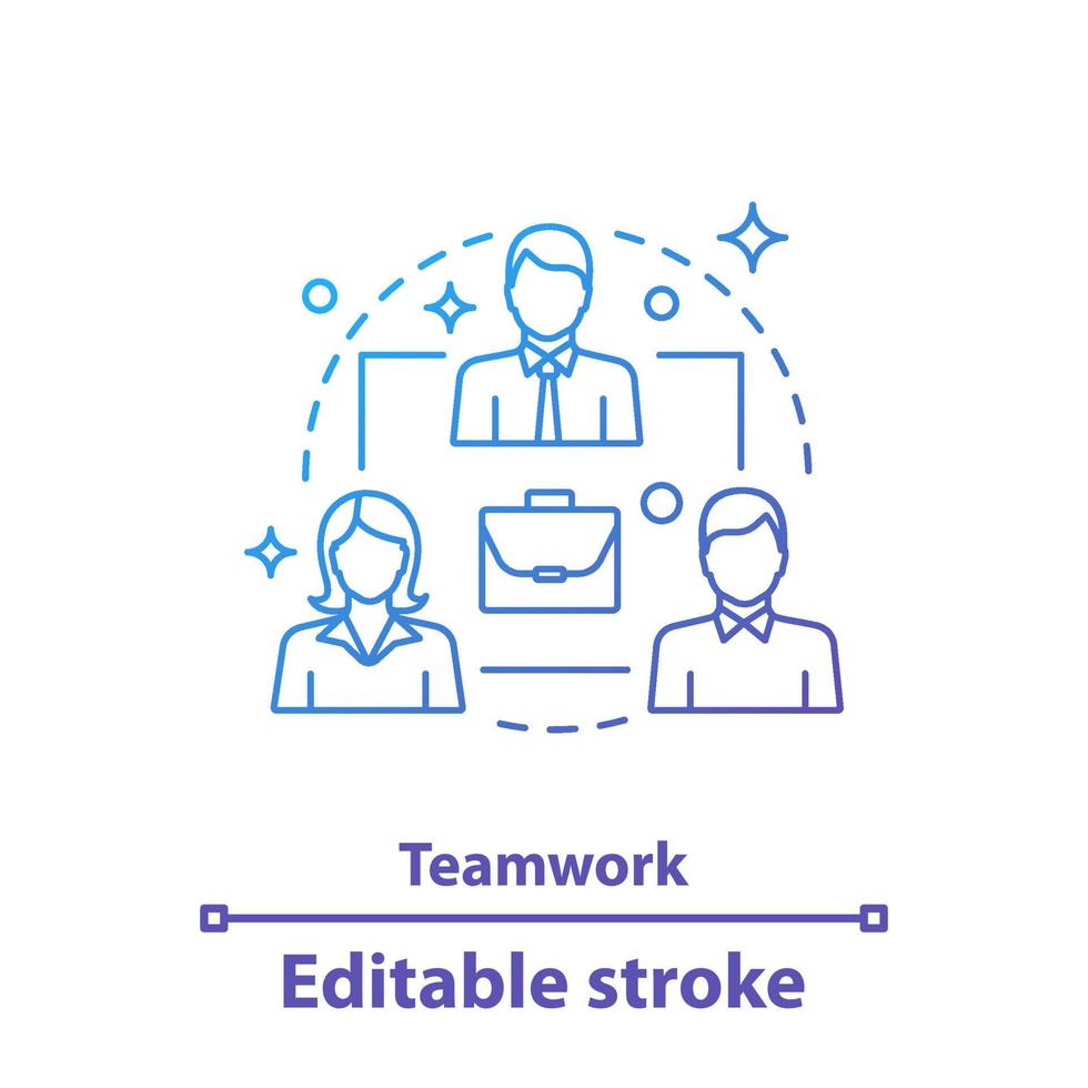 Teamwork concept icon. Partnership. Team management idea thin line illustration. Board of directors. Investors. Vector isolated outline drawing. Editable stroke