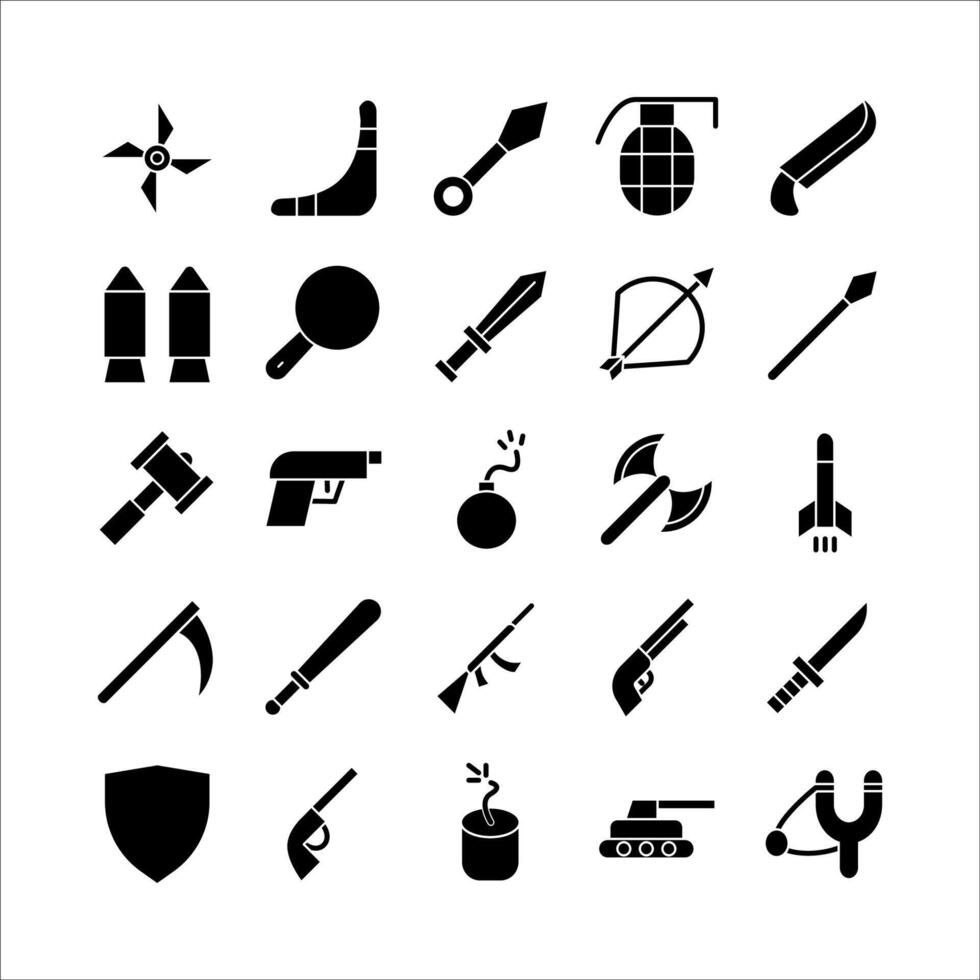 Weapon icon set vector solid for website, mobile app, presentation, social media.