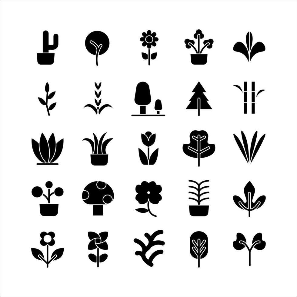 conjunto de iconos de planta vector sólido para sitio web, aplicación móvil, presentación, redes sociales.
