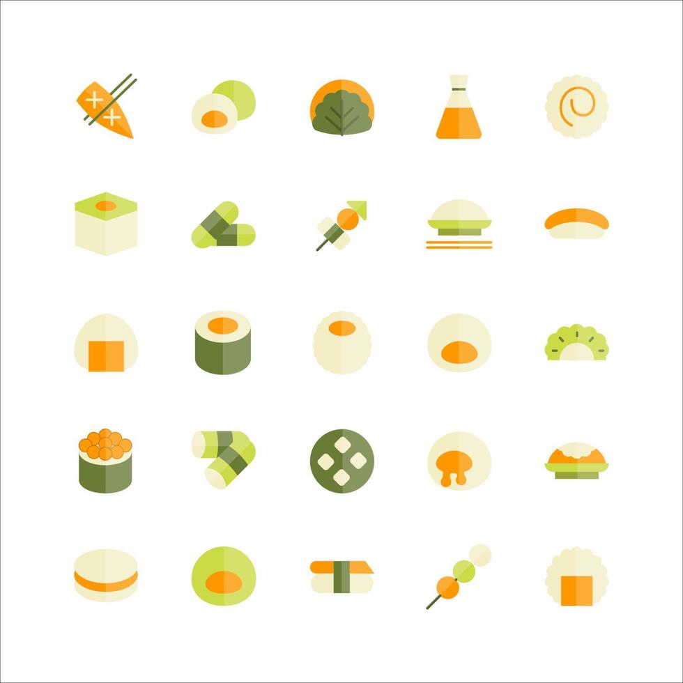 icono de comida japonesa establece vector plano para sitio web, aplicación móvil, presentación, redes sociales.