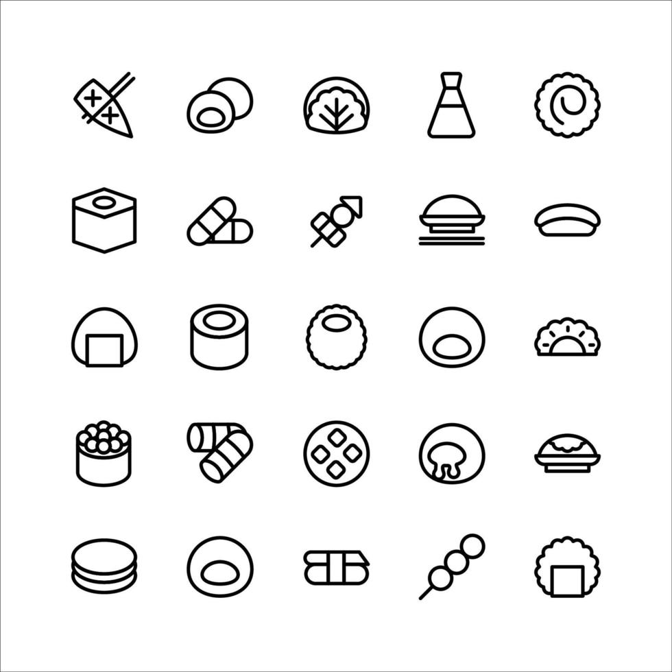 icono de comida japonesa establece línea vectorial para sitio web, aplicación móvil, presentación, redes sociales. vector