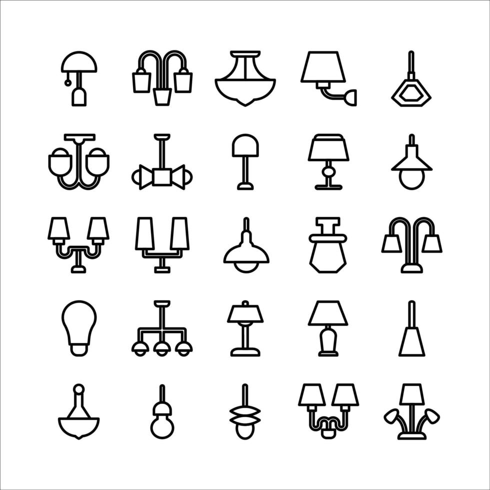 Lamp icon set vector line for website, mobile app, presentation, social media.