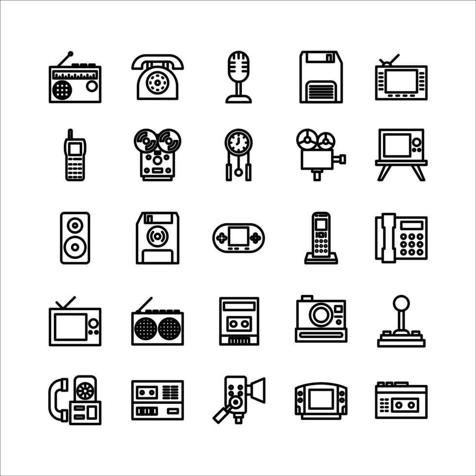 Retro Tech icon set vector line for website, mobile app, presentation, social media.