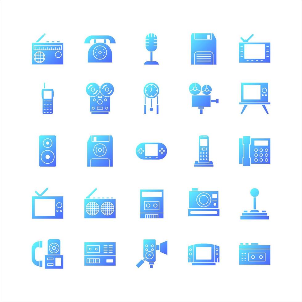 conjunto de iconos de tecnología retro degradado vectorial para sitio web, aplicación móvil, presentación, redes sociales. vector