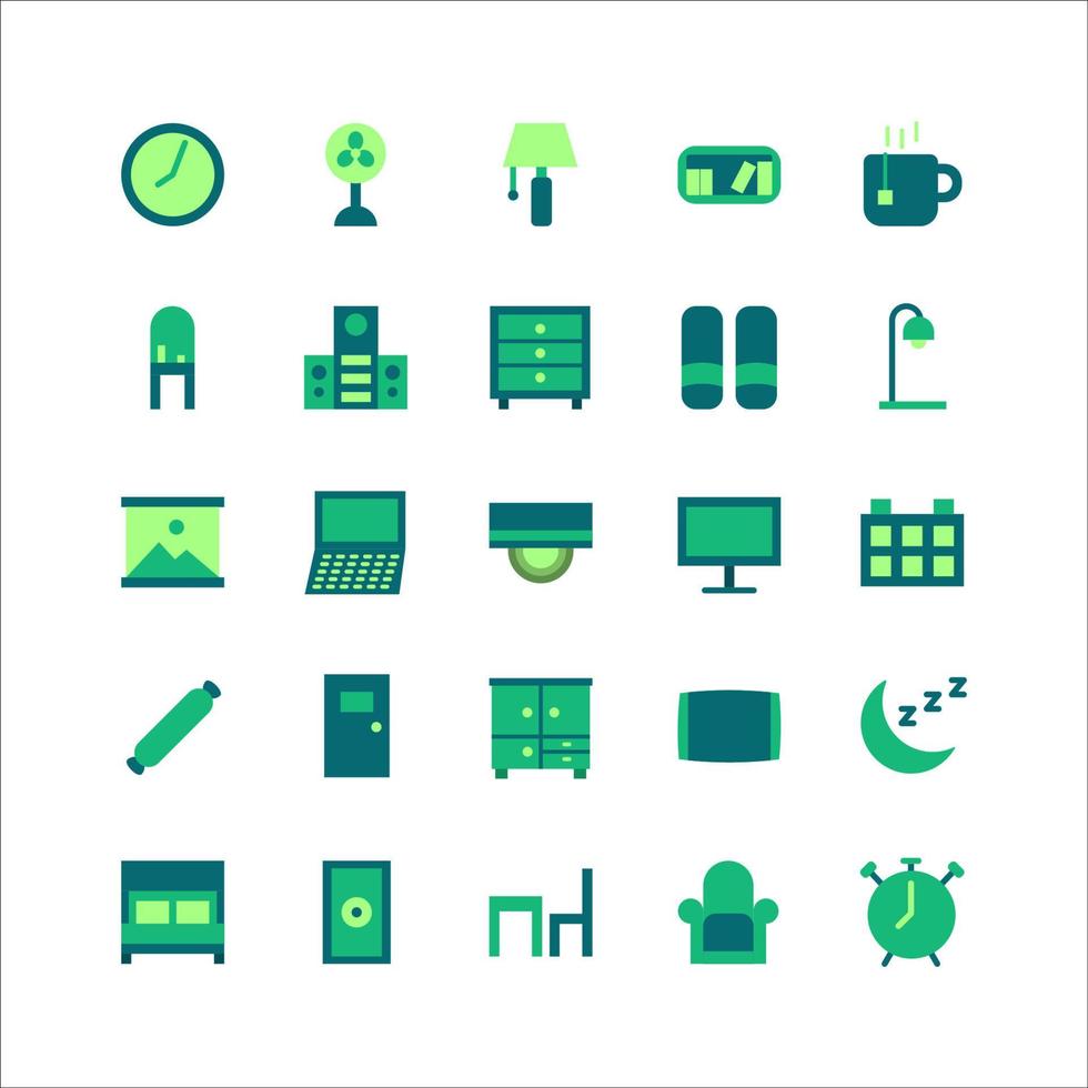 conjunto de iconos de dormitorio plano vectorial para sitio web, aplicación móvil, presentación, redes sociales. vector