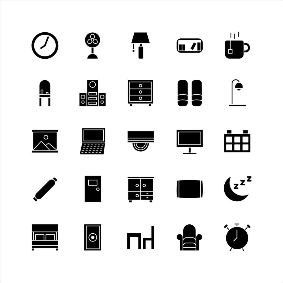 conjunto de iconos de dormitorio sólido vectorial para sitio web, aplicación móvil, presentación, redes sociales. vector