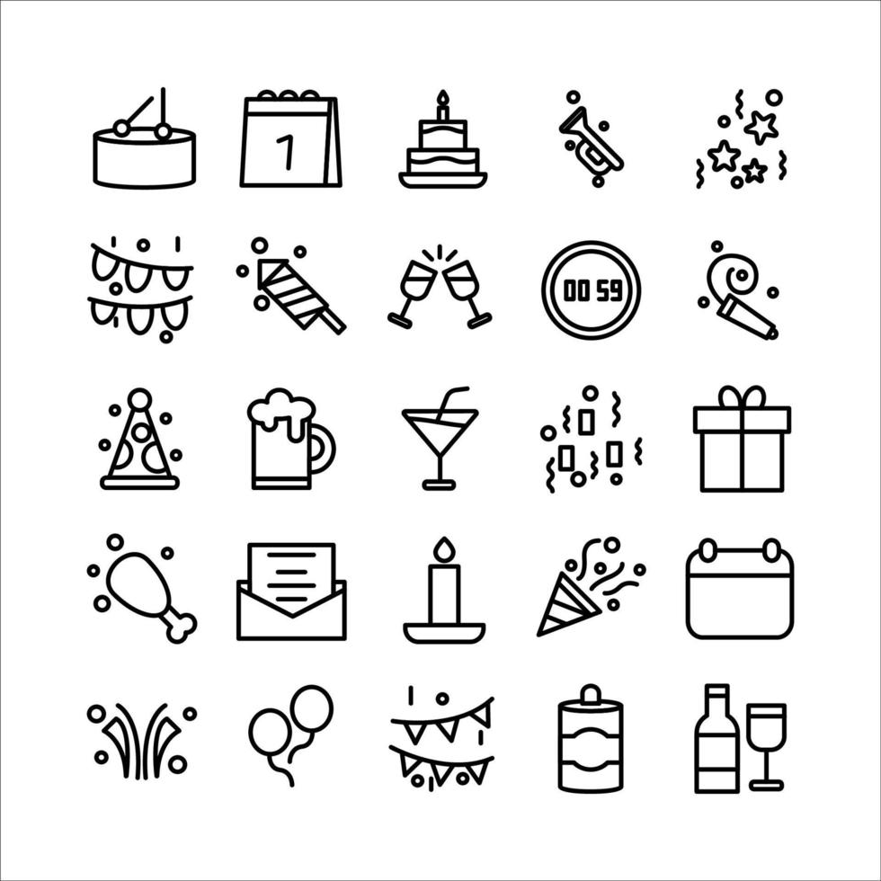 Celebration icon set vector line for website, mobile app, presentation, social media.