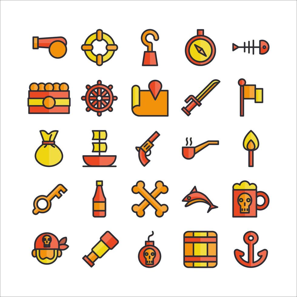 Pirates icon set vector flat line for website, mobile app, presentation, social media.