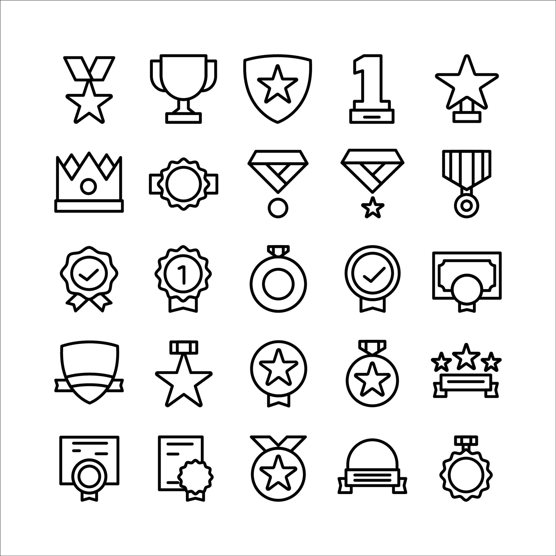 Award icon set vector line for website, mobile app, presentation